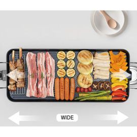 PN POONGNYUN Wide Non-Stick Die-Cast Grill Pan – 2000W Electric 63cm Wide Grill | 5-Level Temperature Control | Dual Cooking Surface, Includes Stainless Tray & Oil Dish